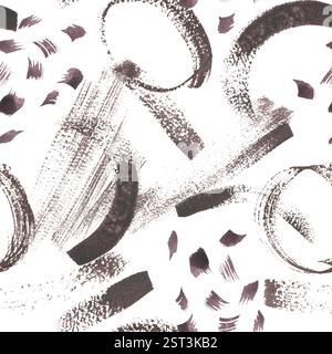 Motif aquarelle sans couture avec des coups de pinceau abstraits en brun noir isolé. Texture artistique dessinée à la main pour le tissu, la papeterie et la marque. Mod Banque D'Images