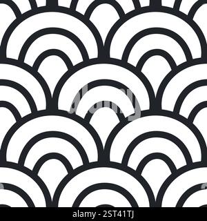 Motif sans couture à festons de mer. Fond sans fin de vague océanique. Couverture simple de répétition d'arc. Ornement continu oriental Seigaiha. Des lignes de répétition de surface Illustration de Vecteur