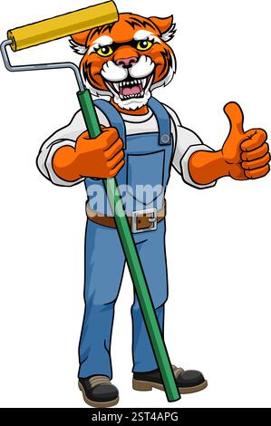 Rhino Painter Decorator Paint Roller Mascot Homme Illustration de Vecteur