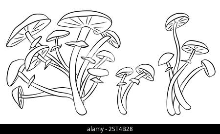 Croquis de champignons vénénéneux. Ingrédients naturels, nourriture végétarienne isolée, ensemble vectoriel d'éléments forestiers gastronomiques. Croquis champignon cru, champignon edib Illustration de Vecteur