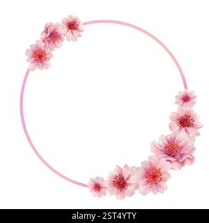 Cadre rond avec des fleurs de sakura isolé sur un fond blanc. Fleurs de fleurs de cerisier florissantes au printemps pour le festival Hanami. Nuances délicates de rose, l Banque D'Images