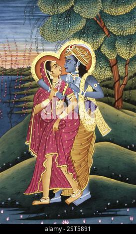 Peinture du Dieu krishna et de son plus grand dévot radha, inde Banque D'Images