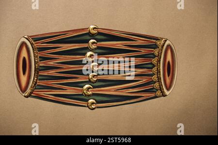 Peinture miniature sur papier instrument musical classique indien Mridangam Banque D'Images