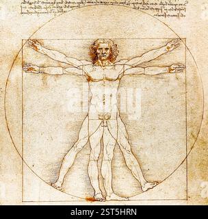 Léonard de Vinci, homme de Vitruve, dessin à la plume et à l'encre, vers 1492 Banque D'Images