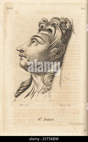 Chef de Saint Jean Baptiste dans l'extase de la contemplation. Gravure sur cuivre de John Barlow d’après Henry Fuseli du révérend Johann Kaspar Lavater et The Whole Works of Lavater on Physiognomy, W. Butters, W. Simmonds, Londres, 1797. Banque D'Images