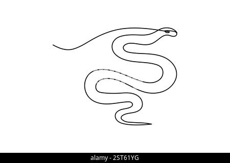 Dessin continu d'une ligne de serpent et style minimaliste isolent l'icône vectorielle de contour Illustration de Vecteur