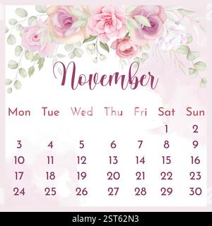 2025 modèle de calendrier. Calendrier 2025. modèle de calendrier annuel 2025 avec floral. calendrier floral. calendrier floral 2025. Calendrier. Illustration de Vecteur