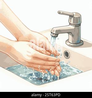 Illustration vectorielle wateroclor du lavage des mains dans un évier Illustration de Vecteur