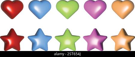 Collection de 10 étoiles vectorielles éditables 3d et coeurs Illustration de Vecteur
