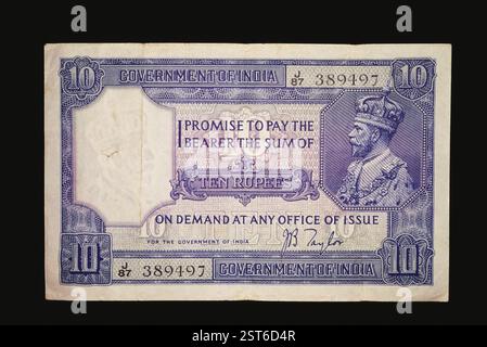 Billet de banque de l'Inde britannique, 10 roupies George Front Banque D'Images