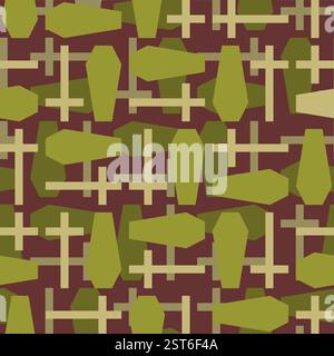 Cercueil et motif militaire croisé sans couture. Cimetière Armée fond. Texture protectrice et de chasse Illustration de Vecteur
