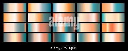 Fond dégradé bleu et orange défini. Collection de textures de gradation rétro élégante, brillante et lumineuse. Illustration de Vecteur