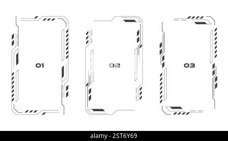 Collection de cadres Technology HUD. Ensemble de couverture futuriste moderne. Conception plate d'éléments vectoriels de panneau de commande d'interface utilisateur sur fond blanc. Numérique Illustration de Vecteur