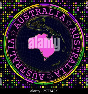 L'Australie futuriste sur un globe. Vue satellite au néon lumineux du monde centrée sur l'Australie. Illustration de Vecteur