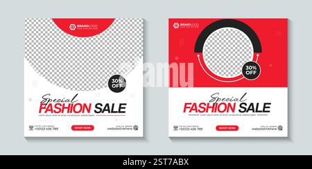 Publication de médias sociaux de promotion de vente de mode, ou modèle d'annonce de bannière Web. Modèle de bannière Web promotionnelle de médias sociaux. Vente de mode et promotion de rabais Illustration de Vecteur