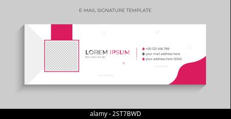 Modèle de conception de signature d'e-mail moderne coloré et créatif pour les entreprises. Design de signature d'e-mail professionnel couleur rose. Illustration de Vecteur