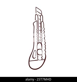Logo de couteau utilitaire dans le style dessin au trait. Coupe-boîte ou couteau de papeterie dessin à la main isolé sur un fond blanc. Illustration de Vecteur