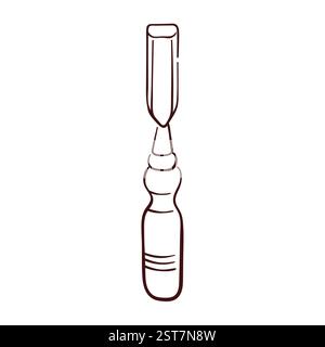 Logo ciseau dans le style dessin au trait. Outil de réparation dessiné à la main pour le travail du bois, menuiserie, sculpture sur bois, travaux de réparation, taille de pierre, travail des métaux. Isolé sur un Illustration de Vecteur