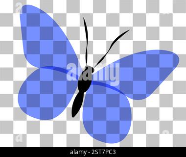 Illustration de papillon bleu vif sur un fond transparent avec un design vectoriel simple et des lignes épurées Illustration de Vecteur