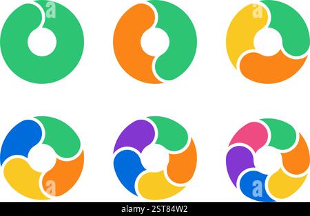 Graphique circulaire par sections. Infographie ronde par étapes et niveaux pour la conception de la présentation. Illustration isolée du jeu de couleurs vectorielles sur fond blanc. Illustration de Vecteur