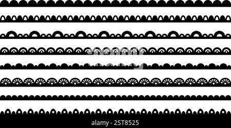 Bordure en tissu festonné. Bordure en tissu dentelle pour la conception du cadre. Ensemble d'ornements d'art de ligne de vecteur isolés sur fond blanc. Illustration de Vecteur