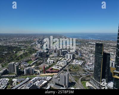 Vue aérienne du quartier des affaires de Melbourne, du quartier central des affaires de Melbourne, de l'horizon de la ville, Victoria, Australie Banque D'Images