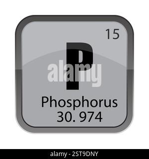 Tuile phosphore P. Numéro atomique 15. Bloc périodique gris. Concept d'étude scientifique. Illustration de Vecteur