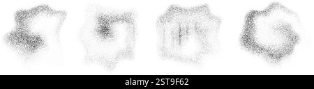 Formes de gouttes fluides à gradient pointillé. Taches et taches granuleuses. Ensemble d'objets liquides à pois noirs. Des éclaboussures de bruit et des éclaboussures se forment. Dissoudre la texture de poussière de sable. Eléments demi-ton à évanouissement vectoriel Illustration de Vecteur