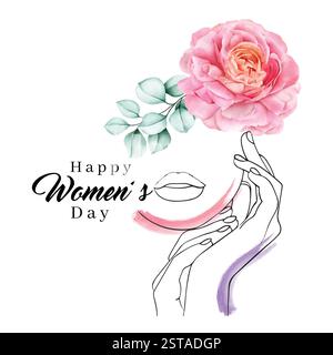 Vecteur de journée internationale des femmes, vecteur de journée des femmes heureuses, vecteur d'aquarelle de journée des femmes Illustration de Vecteur