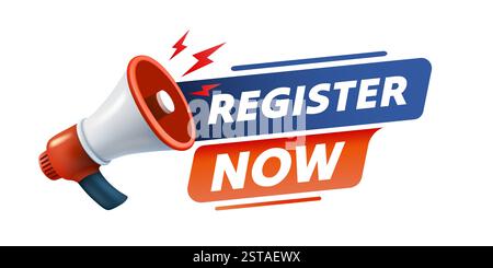Inscrivez-vous maintenant message, mégaphone annonce des nouvelles, service de bannière. Vecteur Illustration de Vecteur