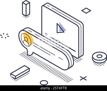 Marketing en ligne via des éléments numériques comme des écrans et des icônes utilisateur. Il capture l'essence de l'engagement numérique dans un environnement moderne. Moderne i Illustration de Vecteur