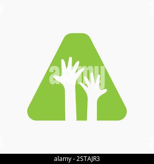 Lettre initiale concept de logo d'organisme de bienfaisance avec symbole à deux mains Illustration de Vecteur