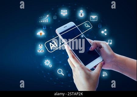 Illustration d'un fond futuriste abstrait avec des concepts de technologie numérique et d'intelligence artificielle. Le texte ai Banque D'Images