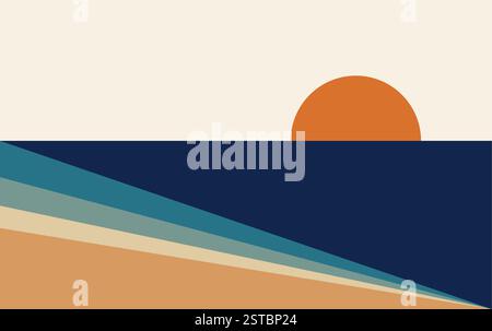 Sun Beach Art mural abstrait fond géométrique. Vecteur minimal de décor artistique Illustration de Vecteur