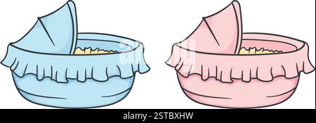 Berceau pour nouveau-nés garçons et filles. Illustration vectorielle sur fond blanc. Image pour livre pour enfants, autocollant, affiche Illustration de Vecteur