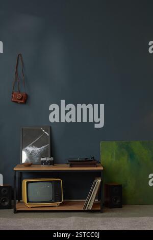 Décoration d'intérieur vintage avec télévision rétro et œuvres d'art Banque D'Images