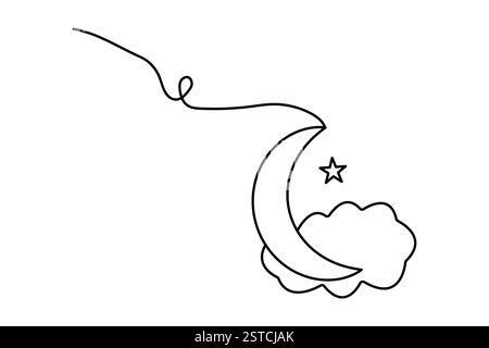 Dessin d'art continu d'une ligne de lune d'illustration vectorielle de contour isolé Illustration de Vecteur