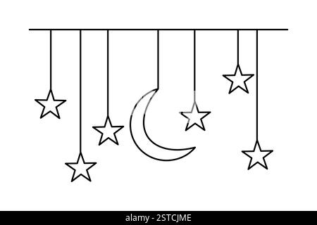 Dessin d'art continu d'une ligne de lune d'illustration vectorielle de contour isolé Illustration de Vecteur