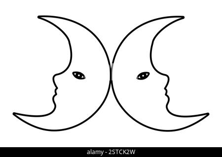 Dessin d'art continu d'une ligne de lune d'illustration vectorielle de contour isolé Illustration de Vecteur
