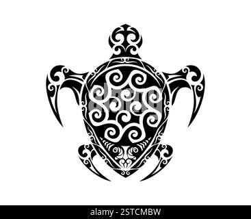 Tatouage animal reptile de tortue tribale maori avec motif polynésien ou hawaïen, ornement vectoriel. Tortue marine ou tatouage animal reptile tribal de Maori Illustration de Vecteur