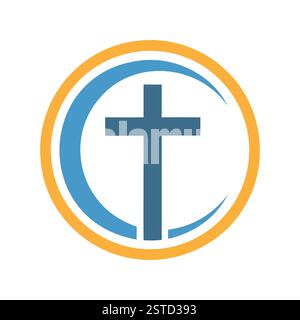Icône de croix chrétienne. Logo moderne avec une croix chrétienne à l'intérieur d'un cercle. Symbole de l'église. Illustration vectorielle Illustration de Vecteur