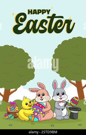 Joyeuses Pâques affiche de chasse aux œufs bannière verticale Illustration de Vecteur