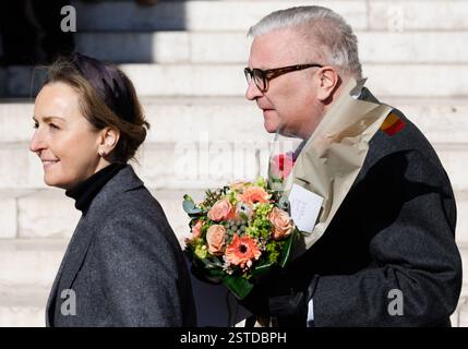 Bruxelles, Belgique. 18 février 2025. La princesse Claire de Belgique et le Prince Laurent de Belgique photographiés après la cérémonie annuelle à la mémoire des membres décédés de la famille royale, à onze-Lieve-Vrouwekerk/notre-Dame de Laeken, à Bruxelles, mardi 18 février 2025. BELGA PHOTO BENOIT DOPPAGNE crédit : Belga News Agency/Alamy Live News Banque D'Images