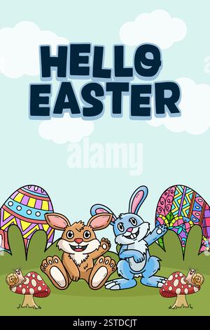 Joyeuses Pâques affiche de chasse aux œufs bannière verticale Illustration de Vecteur