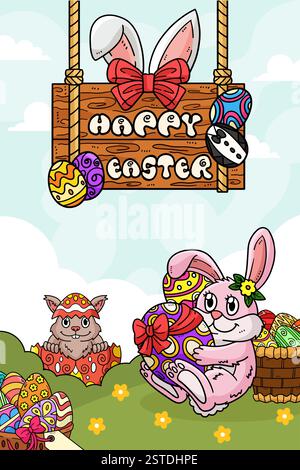 Joyeuses Pâques affiche de chasse aux œufs bannière verticale Illustration de Vecteur