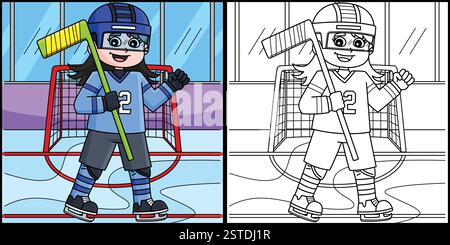 Illustration de la page de coloriage de joueur de hockey sur glace Illustration de Vecteur