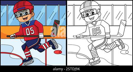 Illustration colorée du joueur de hockey sur glace Illustration de Vecteur