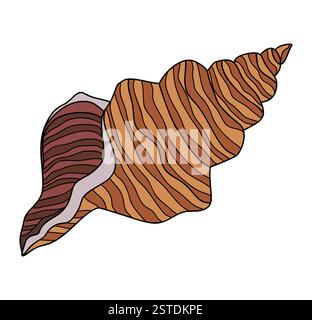 Coquille de mer en spirale longue, art vecteur de mollusque marin Illustration de Vecteur