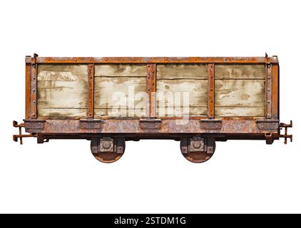 Voiture vintage pour le chemin de fer à voie étroite sur fond blanc Banque D'Images