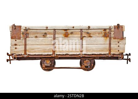 Voiture en bois vintage pour chemin de fer à voie étroite Banque D'Images